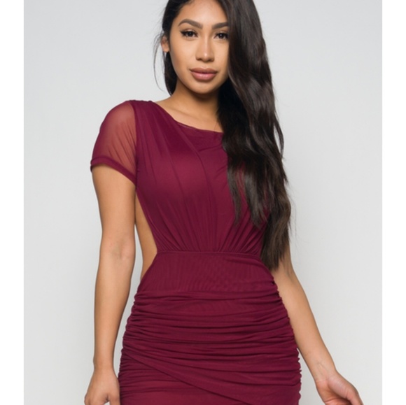 LAST 2! Wine Open Back Mini Dress - Picture 3 of 8
